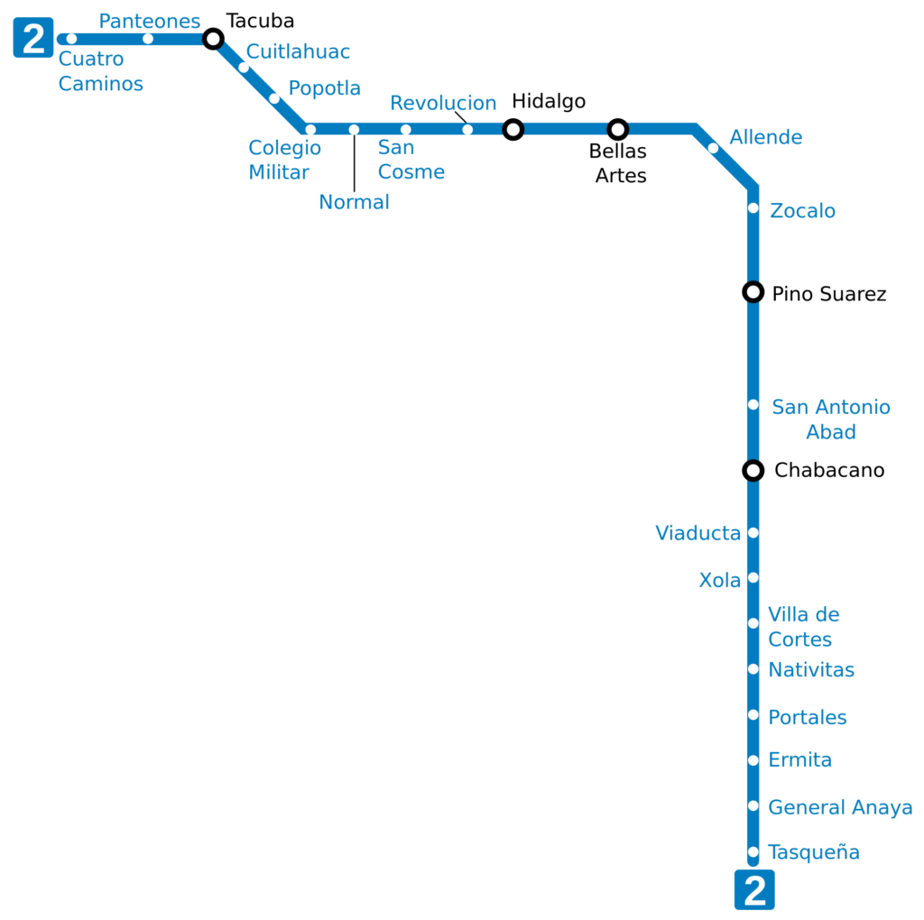 Mapa Metro de la Ciudad de México Linea 2 - cuatro caminos tasqueña