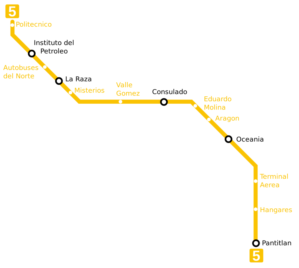 Mapa Metro de la Ciudad de México Linea 5 - Politecnico Pantitlan