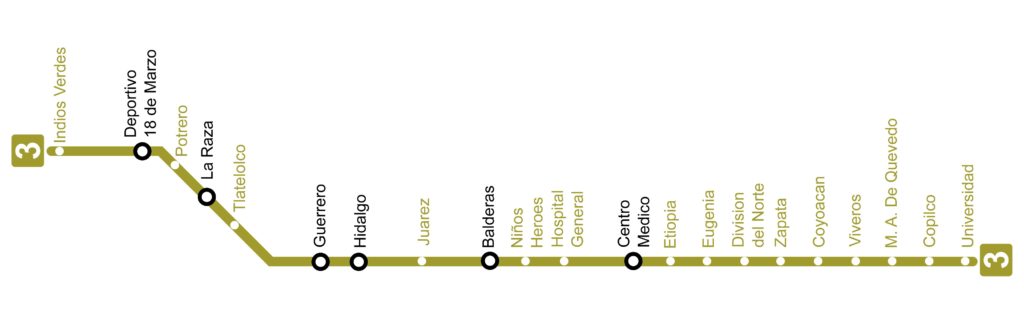 Mapa Metro de la Ciudad de México Linea 3 indios verdes unmiversidad